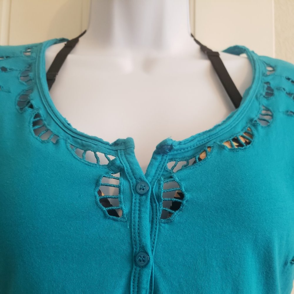 Sea Blue Cut Out Embrod. Top